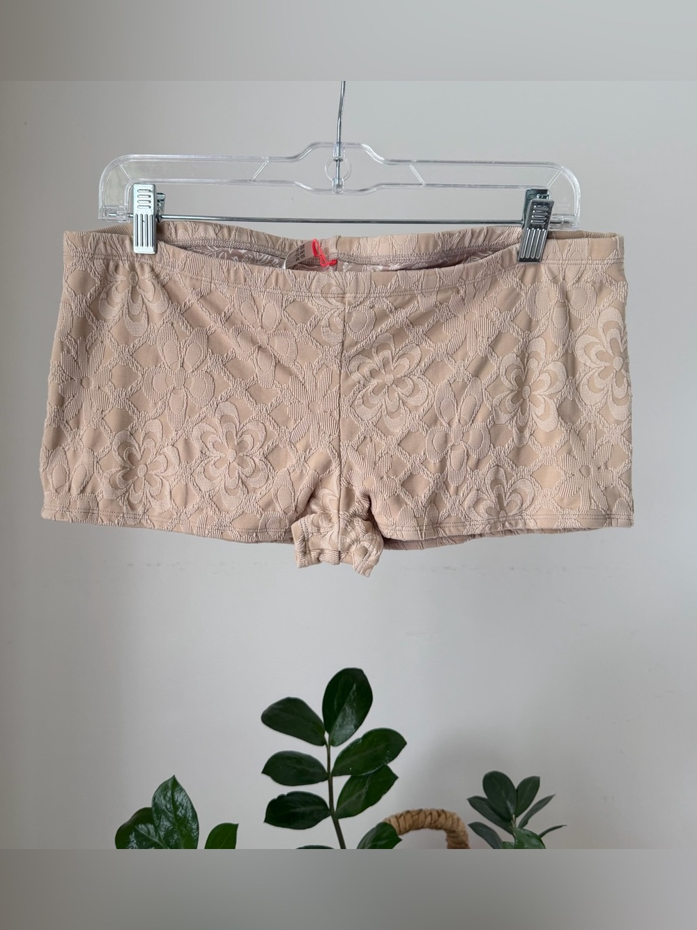 NEW Women's FREE PEOPLE Beach Dixie Swim Shortie Bottom Boy Shorts Beige Size XL